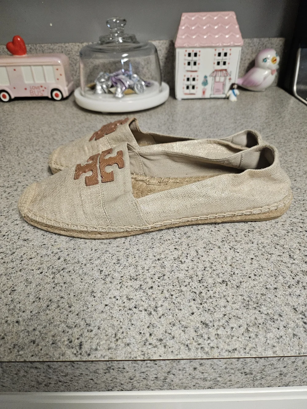Tory Burch Beige Espadrille Flats with Leather Logo